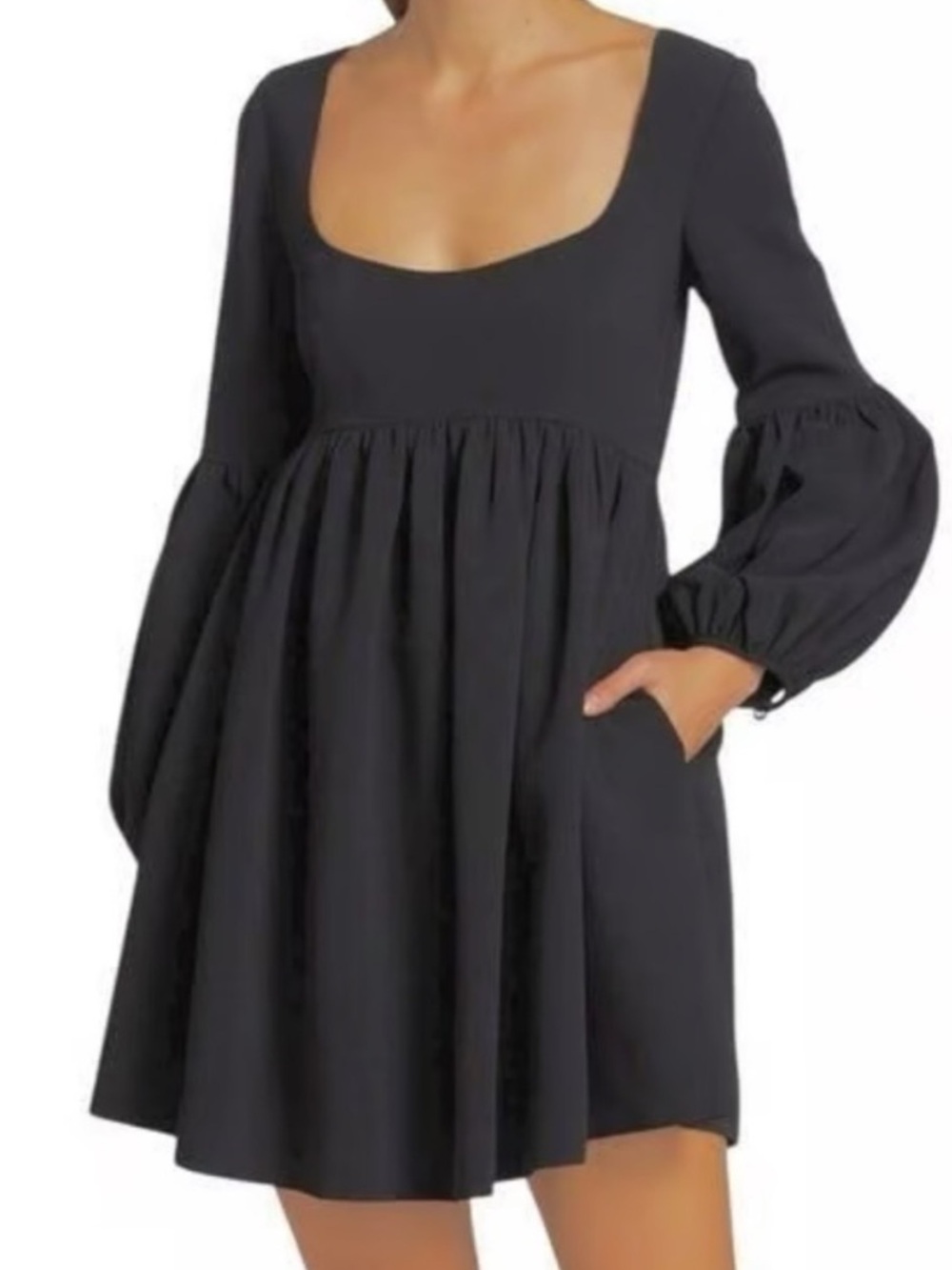 cinq a sept Dorian Scoop Neck Balloon Sleeve Crepe Minidress